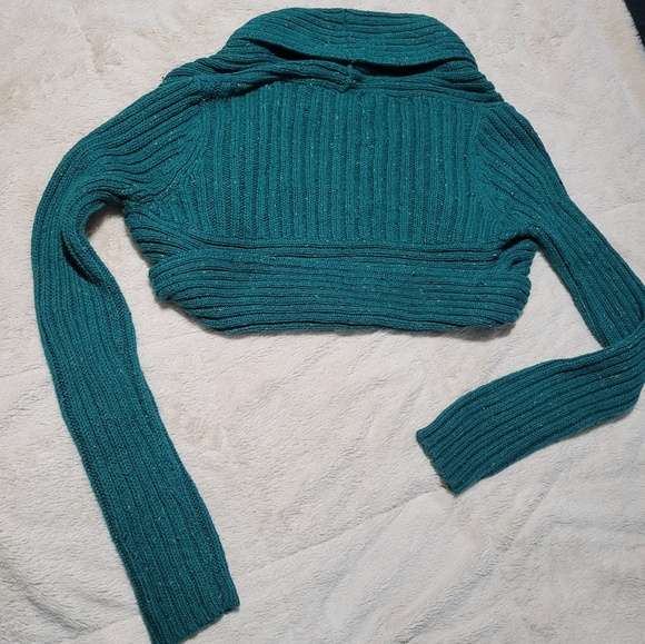 Ribbed Long Arm Shrug Cropped Sweater Cardigan, M - Picture 2 of 6